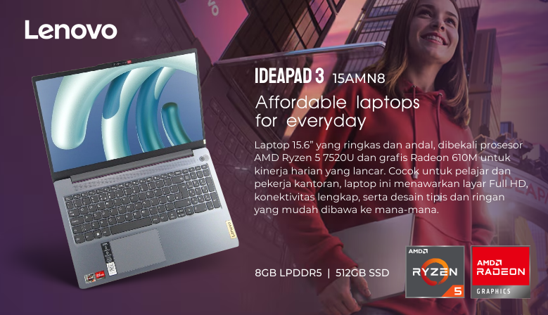 Lenovo Ideapad 3 15AMN8 with Ryzen 5 7000 Series and 8GB RAM and Finger Print