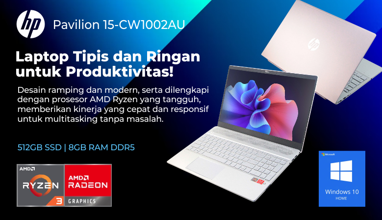 HP Pavilion 15-CW1002AU with AMD Ryzen 3-3300U 8GB RAM 512GB SSD WIN 10