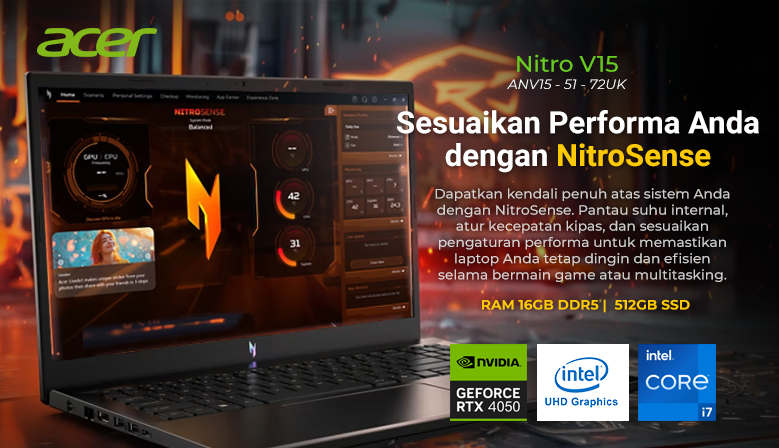 Acer Nitro V15 ANV15-51-72UK with Intel i7-13620H and NVIDIA RTX4050 and 16GB RAM