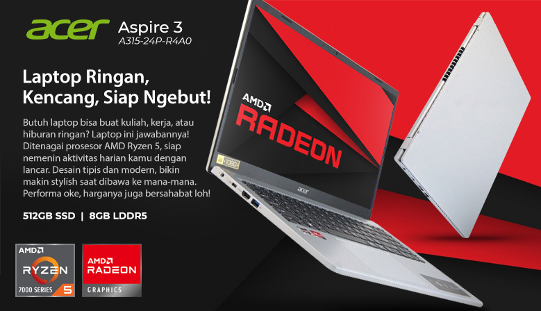 Acer Aspire 3 A315-24p-R4A0 with AMD Ryzen 5 7000 Series and 8GB LPDDR5